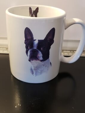 White Ceramic Mug with Black and White Boston Terrier Photo